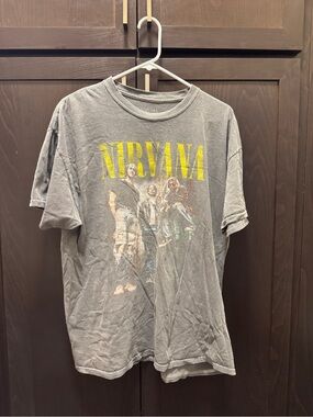 Men’s NIRVANA Gray Tee with Yellow Logo and Band Photo